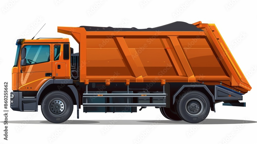 Orange Dump Truck Illustration on White Background Orange Dump Truck Illustration on White Background