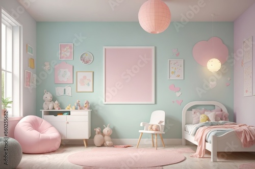 Wallpaper Mural Light and airy girl bedroom with blank canvas pink and green color scheme Torontodigital.ca