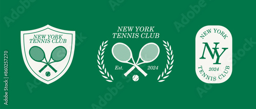Set vintage tennis logo, badge, emblem and much more. New York tennis club vintage tee print, athletic apparel design shirt graphic print.