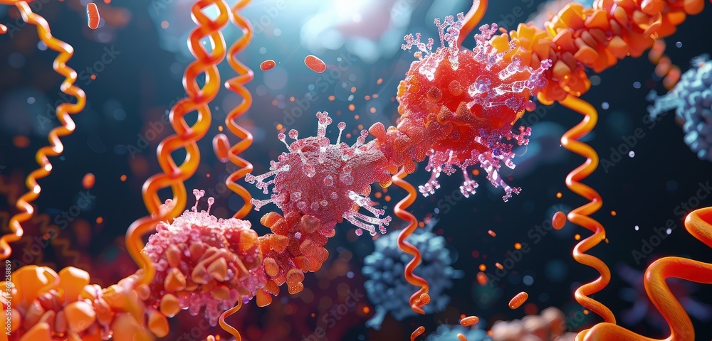 Protein Rendered Cell An elegant 3D rendered scene of a cell membrane, showcasing intricate ...