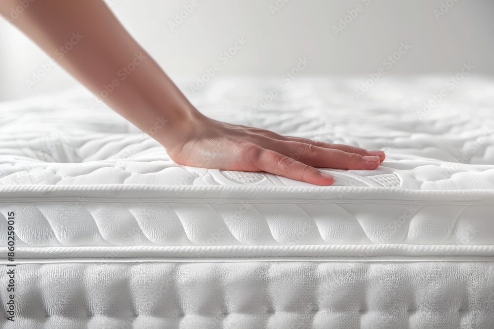 Close Up of Hand Touching White Mattress Top