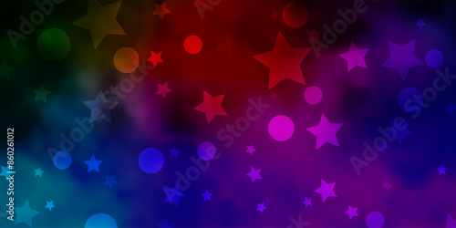Dark Multicolor vector pattern with circles, stars.
