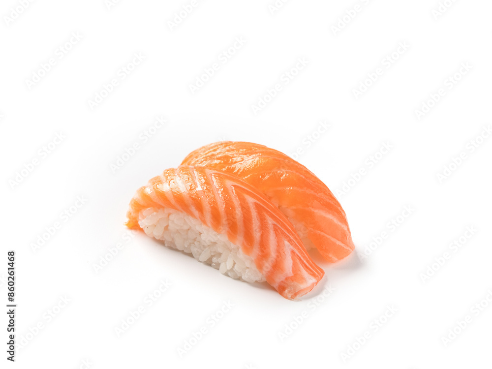 Japanese sushi with salmon on a white background Japanese sushi with salmon on a white background