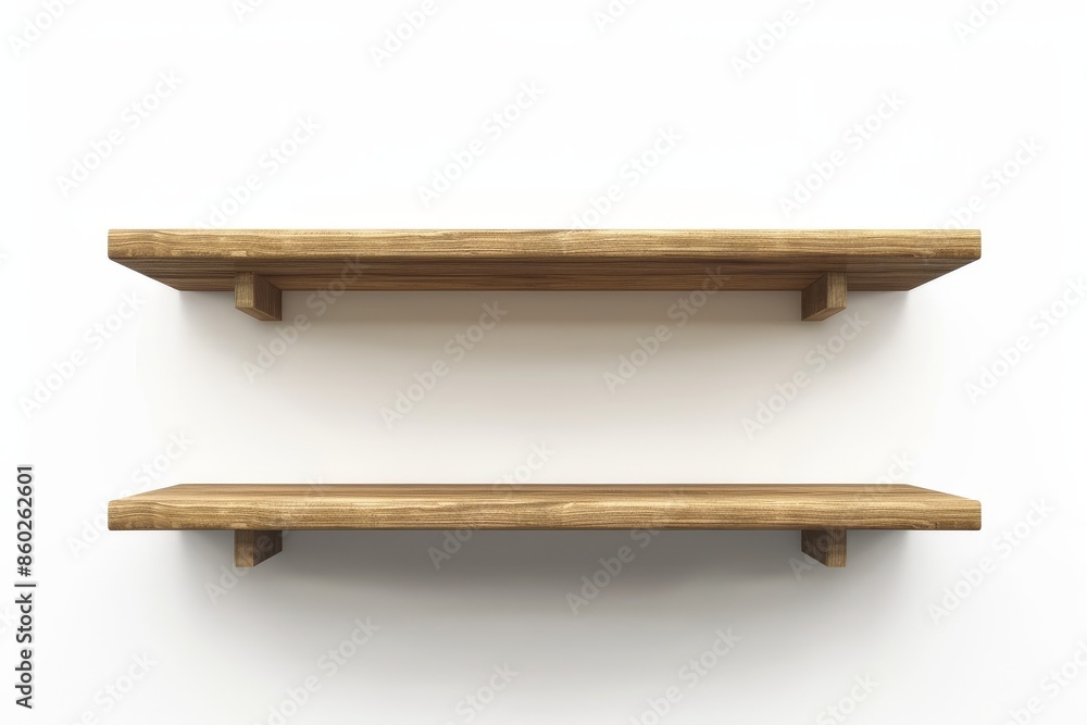 Two Wooden Shelves Mounted on a White Wall Two Wooden Shelves Mounted on a White Wall