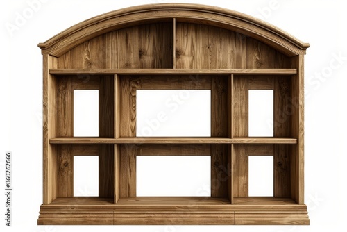 Arched Wooden Bookshelf With Nine Compartments