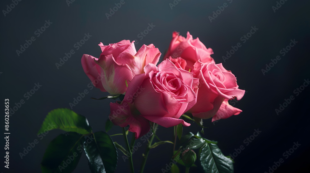 Beautiful roses on dark background Rosa Damascena or Damask rose Lush bush of pink roses with dark vignette Romantic luxury background or wallpaperRosa Damascena : Generative AI Beautiful roses on dark background Rosa Damascena or Damask rose Lush bush of pink roses with dark vignette Romantic luxury background or wallpaperRosa Damascena : Generative AI