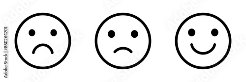 Rating emoji icon set. Face smile icon positive, negative neutral opinion vector signs symbol. Set of feedback rating emoji good, average and excellent vector illustration. Flat design.