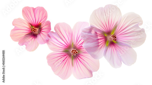 3 surreal exotic high quality pink flowers macro isolated on white Greeting card objects for anniversary wedding mothers and womens day design : Generative AI © Generative AI