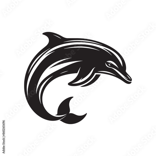 Minimalistic bottlenose dolphin silhouette for creative work - sea life vector - dolphin black vector
