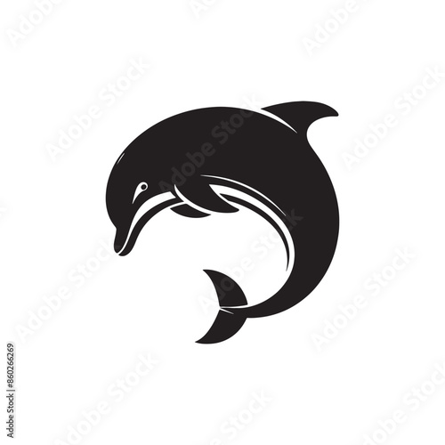 Detailed bottlenose dolphin silhouette for creative projects - sea life vector - dolphin black vector
