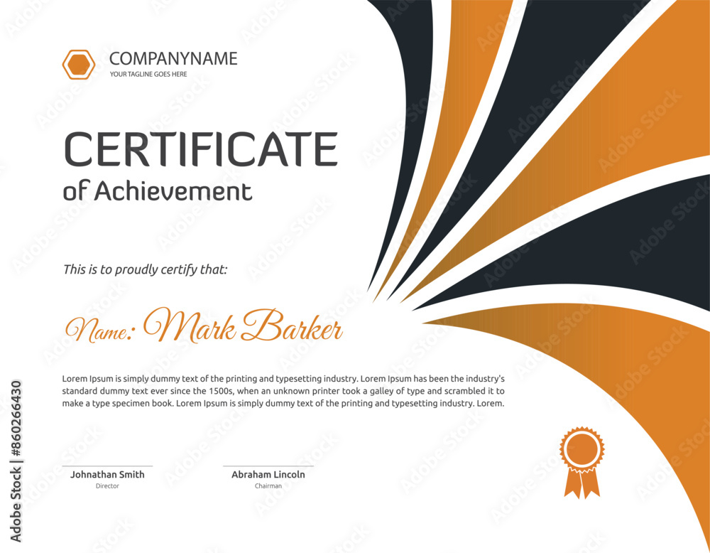 Fototapeta premium black and dark orange colour achievement certificate template Vector illustration design. 