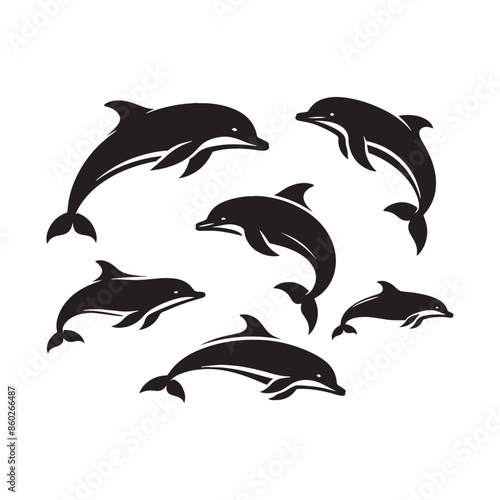 Contemporary bottlenose dolphin silhouette for digital art - sea life vector - dolphin black vector
