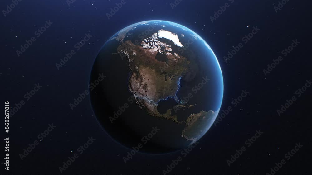 USA Borders Outlines Reveals on Rotating 3d Globe. American Flag highlighted from Space USA Borders Outlines Reveals on Rotating 3d Globe. American Flag highlighted from Space