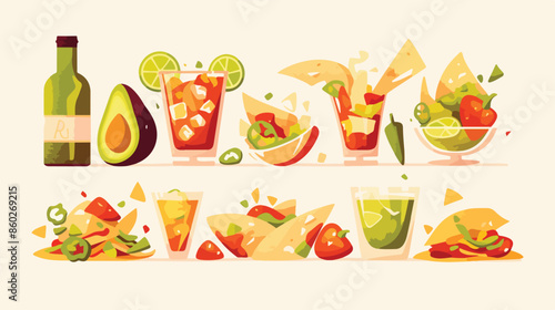 Mexican taco burrito and nachos food avocado 