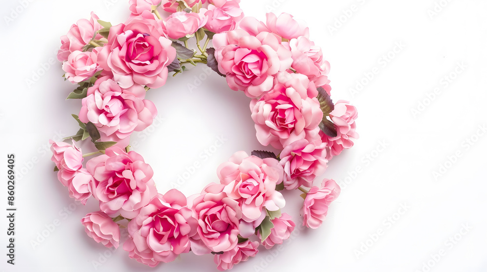 pink flower wreath of artificial roses isolated on white background : Generative AI pink flower wreath of artificial roses isolated on white background : Generative AI