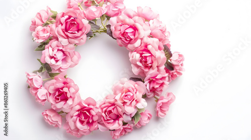 pink flower wreath of artificial roses isolated on white background : Generative AI © Generative AI