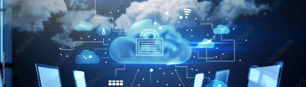 Cloud Computing Technology with Digital Icons - An illustration of ...