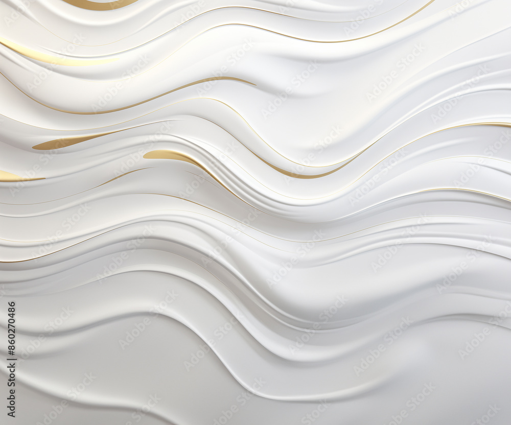 Obraz premium White smooth 3D background with little gold, GenerativeAI. Curve and wave wallpaper. Luxury background