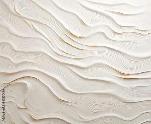White and little gold texture background, GenerativeAI. Curve and wave wallpaper. Luxury 3D soft background