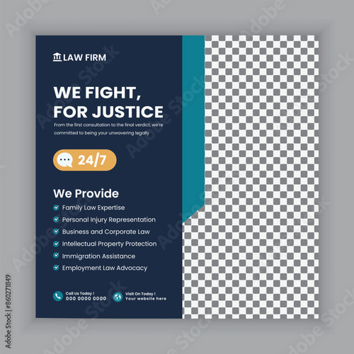 Social media posts for law firm services and law consulting square flyer or web banner template design., law consultation web banner.