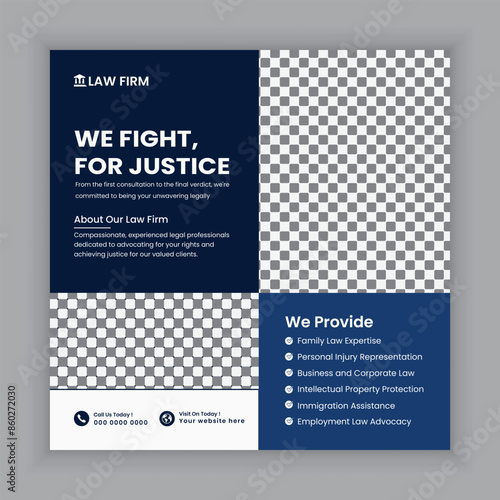 Social media posts for law firm services and law consulting square flyer or web banner template design., law consultation web banner.