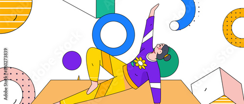 Practicing yoga, physical and mental health, flat vector character concept, operation hand drawn illustration
