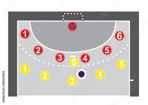 Handball field tactics. vector illustration