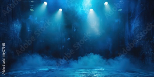 Blue Stage with Fog and Spotlights
