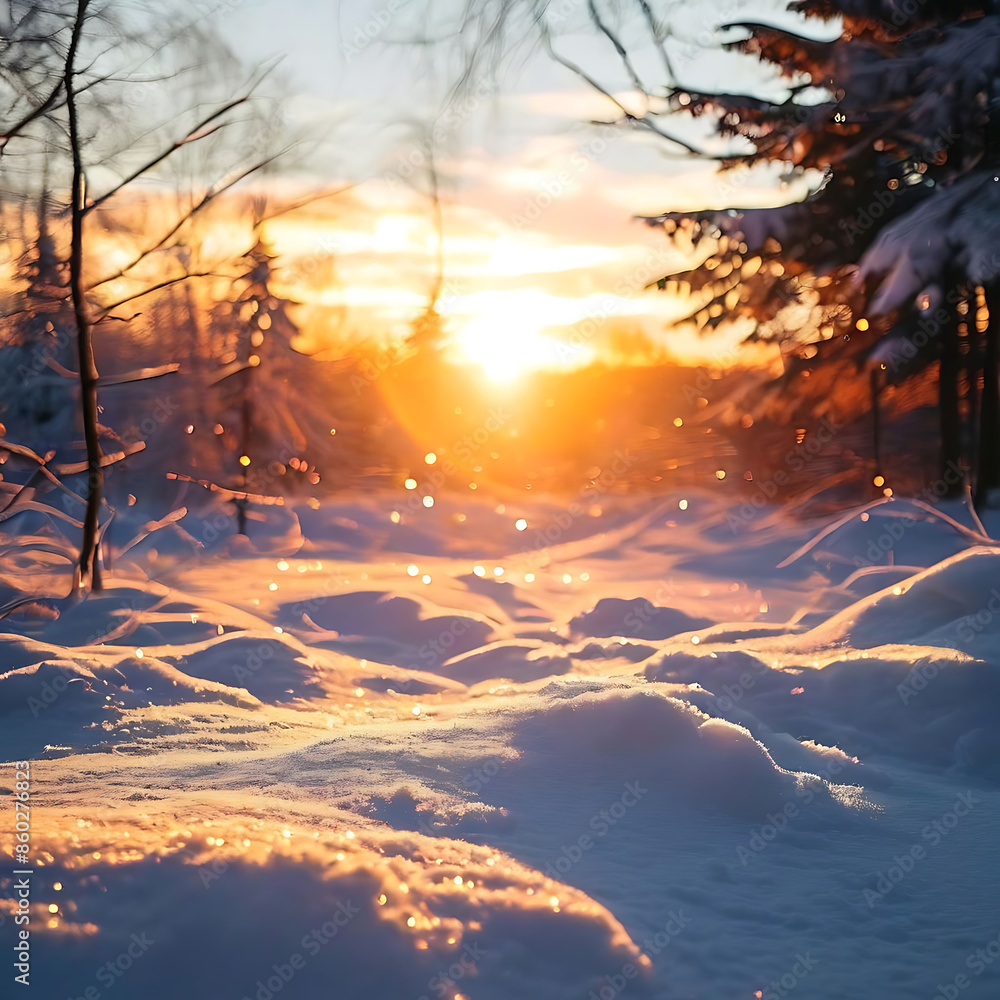 snowy path With sunlight in winter snowy path With sunlight in winter