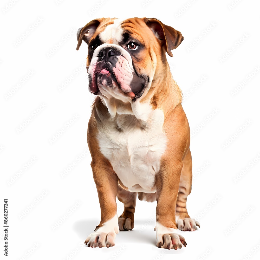 Bulldog breed standing against white background, AI Generated Bulldog breed standing against white background, AI Generated