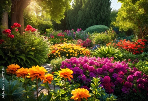 Wallpaper Mural vibrant sunlit garden bursting blossoming flowers, blooming, colorful, lively, sunny, flowerbed, flourishing, blossoms, radiant, bloom, flourish, floral, petal Torontodigital.ca