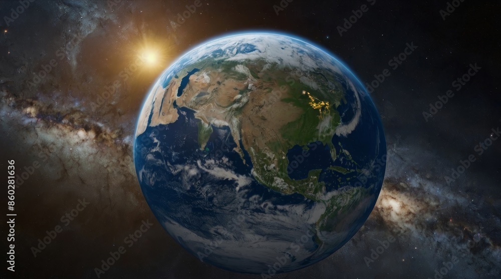 Obraz premium Earth from Space with Sun