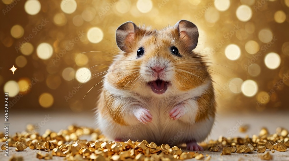 Adorable Hamster Surrounded by Gold Adorable Hamster Surrounded by Gold