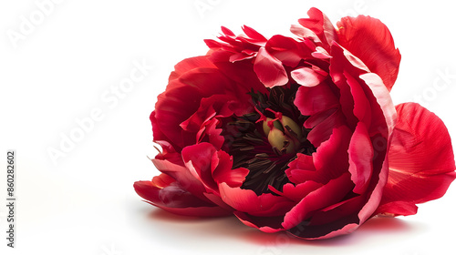 Fototapeta Naklejka Na Ścianę i Meble -  Red peony flower isolated on white background : Generative AI