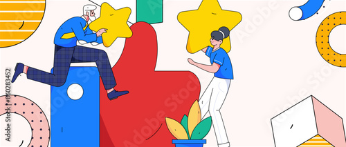 Virtual characters social communication concept business flat vector hand drawn illustration
