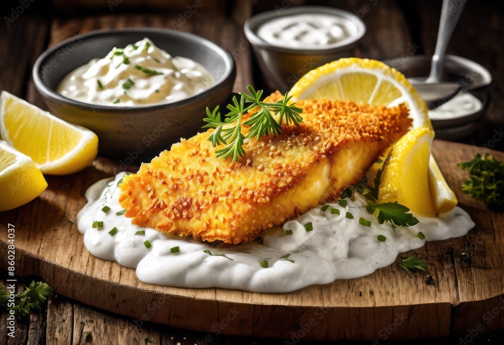 traditional fish chips meal arrangement fish crispy lemon tartar sauce, setup, plate, plating, serving, presentation, styling, garnish, batter, coating traditional fish chips meal arrangement fish crispy lemon tartar sauce, setup, plate, plating, serving, presentation, styling, garnish, batter, coating