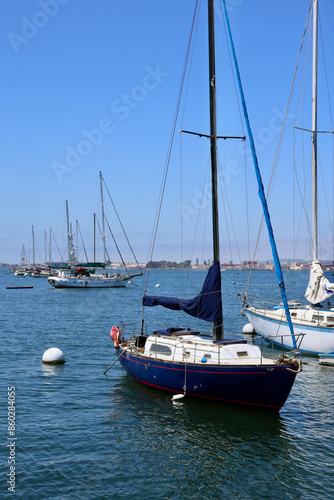 luxury sailboat moored in the San Diego bay