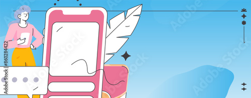Virtual characters social communication concept business flat vector hand drawn illustration
