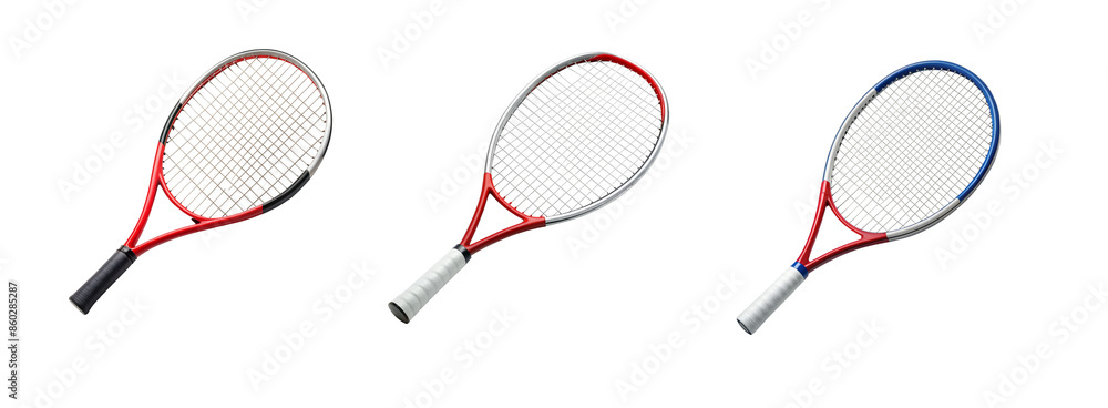 Different Color Tennis Rackets Three tennis racquets of varying styles on a white background. Various ...