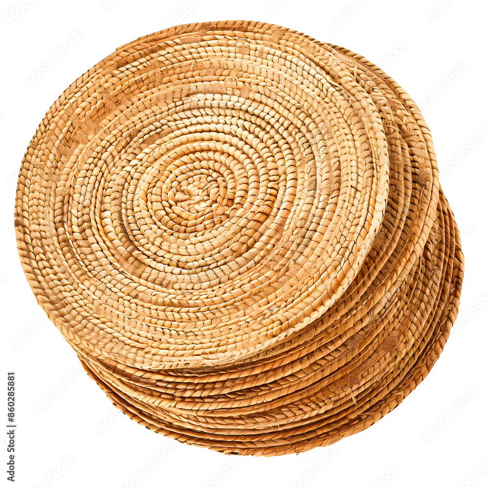 Stack of rustic bamboo placemats providing a natural isolated on transparency background, PNG cut out, eco-friendly aesthetic for dining settings. Perfect for home and restaurant use. Stack of rustic bamboo placemats providing a natural isolated on transparency background, PNG cut out, eco-friendly aesthetic for dining settings. Perfect for home and restaurant use.