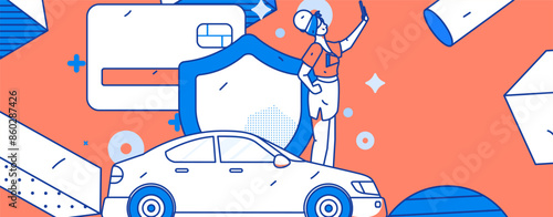 Buy insurance for car flat character vector concept operation illustration
