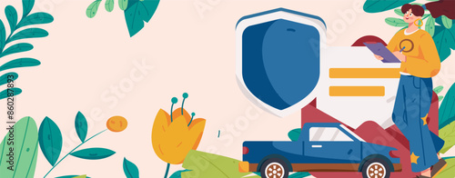 Buy insurance for car flat character vector concept operation illustration
