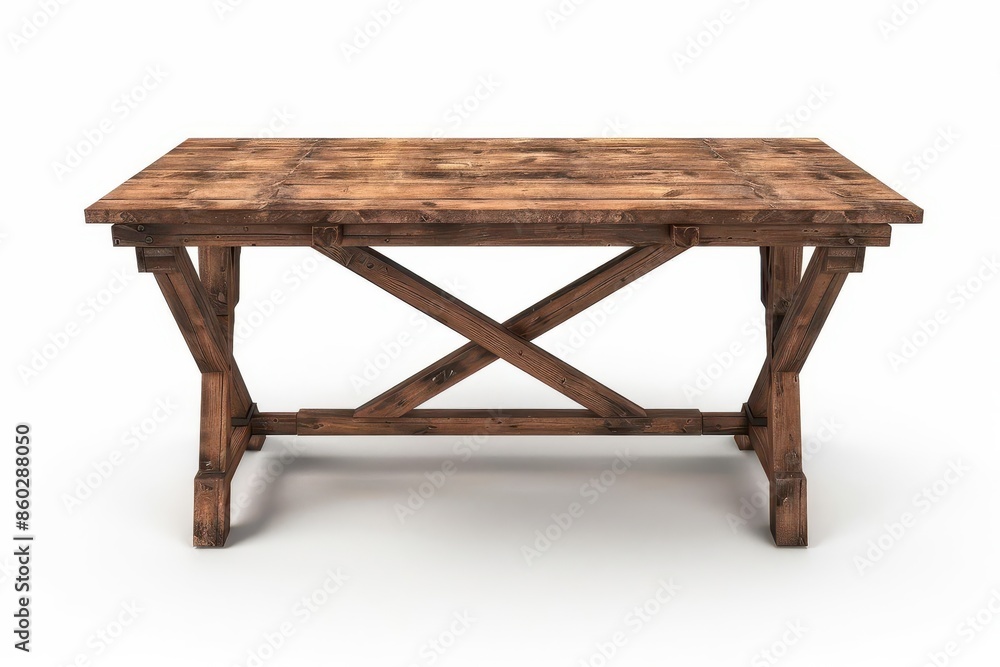 retro dining desk with rustic brown wooden countertop isolated on white background 3d interior design element retro dining desk with rustic brown wooden countertop isolated on white background 3d interior design element