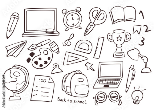 hand drawn illustration of back to school elemets