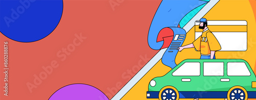 Buy insurance for car flat character vector concept operation illustration
