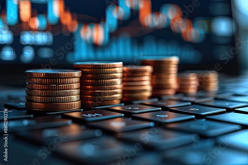 Coins on keyboard display mix of tech and office gear