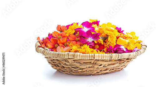 Flowers with basket isolated on white background Onam and Diwali concept image : Generative AI photo