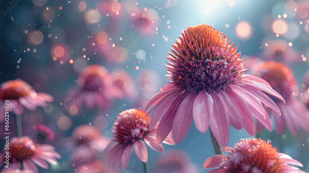 Echinacea Immune Support A 3D render of echinacea flowers forming a protective shield around the immune system Echinacea Immune Support A 3D render of echinacea flowers forming a protective shield around the immune system