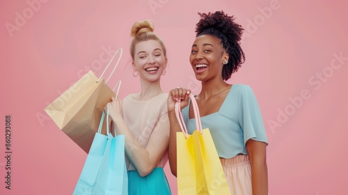 Women with shopping bags photo