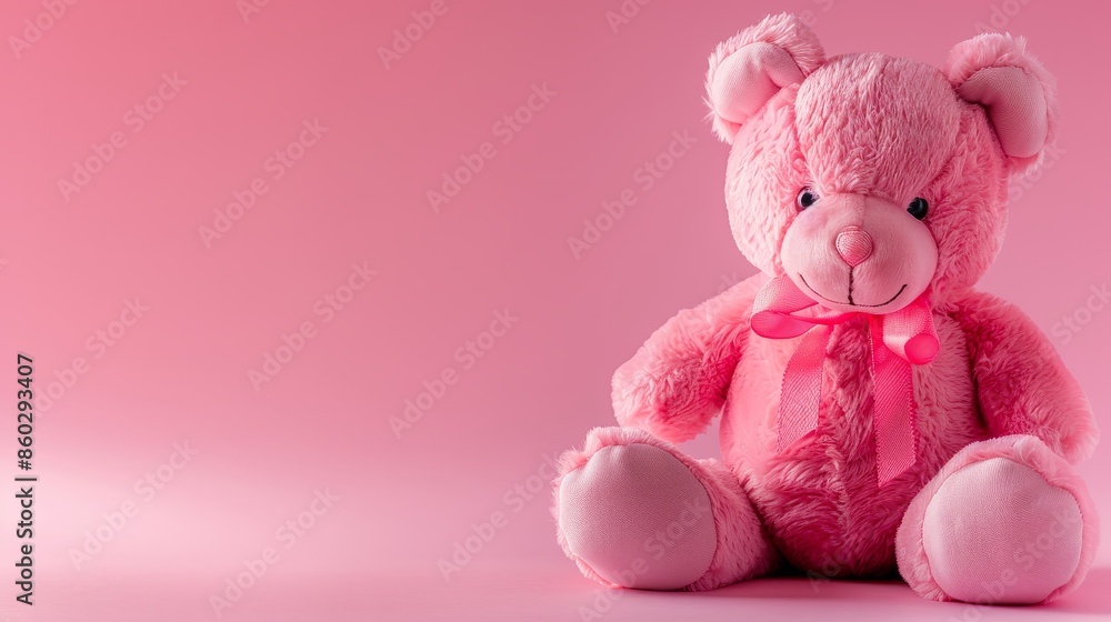 Pink Plush Teddy Bear Sitting on a Pink Background Pink Plush Teddy Bear Sitting on a Pink Background